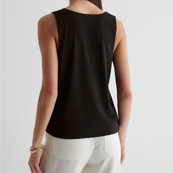 Express Black Ruched Sleeveless Tank Top | Scoop Neck | Extra Small - Picture 5 of 8